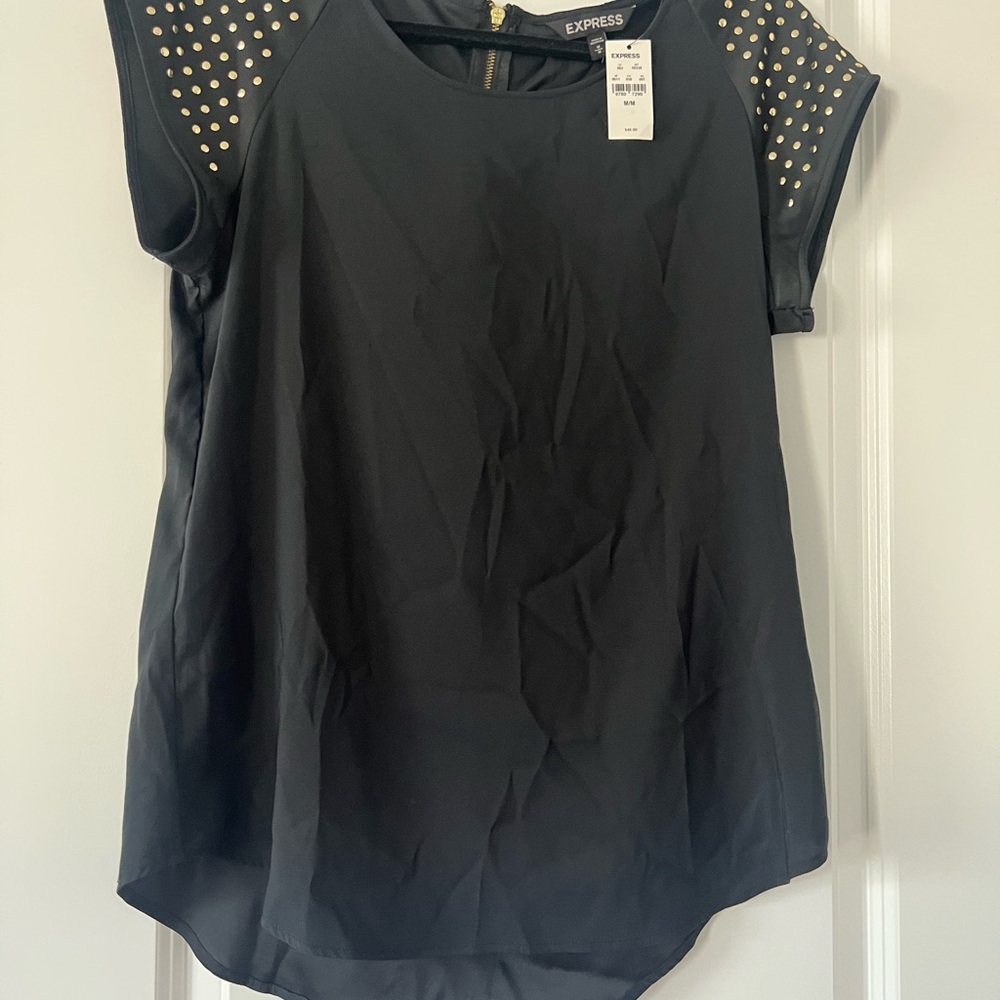 Express Black Boxy Cap Sleeve Blouse